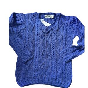 Aran Craft Irish Heritage Cable Knit Royal Blue V-Neck Sweater NWT sz M